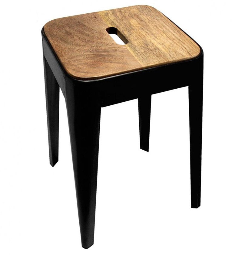 House of Furniture Iron Stool with Wooden Seat