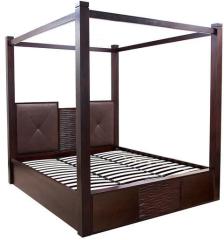 HomeTown Celtic Solid Wood Poster King Bed in Walnut Colour