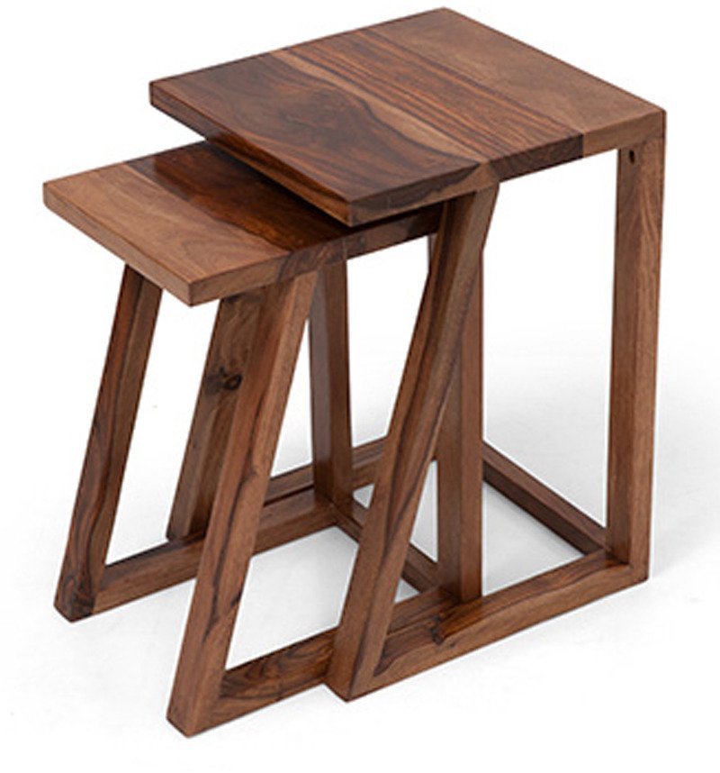 House of Furniture Wooden Set Of Two Nesting Tables in Teak Finish