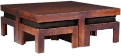 House of Furniture Wooden Square Coffee Table with Four Stools in Light Honey Finish