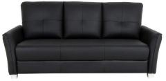 CasaCraft Lenora Half Leather Three Seater Sofa in Black Colour