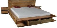 Woodsworth Valparaiso Solid Wood Queen Size Bed with Two Bedside Tables in Natural Finish