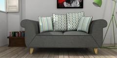 CasaCraft Gilberto Two Seater Sofa with Throw Pillows in Charcoal Grey Colour