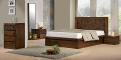 CasaCraft Lorita Queen Size Bed with Box Storage in Amelia Oak Finish