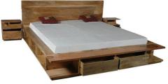 Woodsworth Santiago Solid Wood King Size Bed with Storage with Two Bedside Tables in Natural Finish