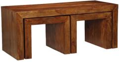 Woodsworth Santiago Coffee Table with Two Stools in Colonial Maple Finish