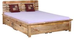 Woodsworth Mexico Solid Wood Queen Size Bed with storage in Natural Mango Wood Finish