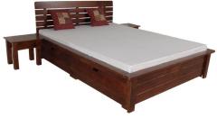 Woodsworth Mexico Solid Wood Queen Sized Bed with storage and Two Bed Side Tables in Provincial Teak Finish