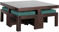 Woodsworth Havana Solid Wood Coffee Table with Four Stools in Provincial Teak Finish