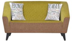 CasaCraft Alhambra Two Seater Sofa with Throw Pillows in Shades of Olive and Ecru Colour