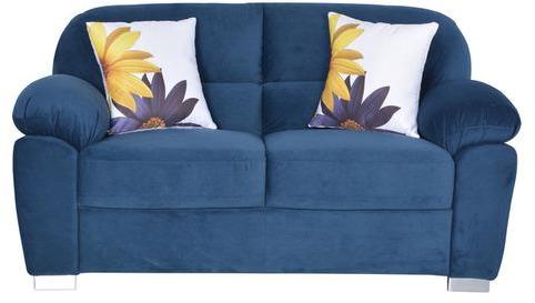 CasaCraft Santa Luzia Two Seater Sofa with Throw Pillows in Teal Blue Colour