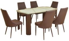 HomeTown Ronan Glass Top Six Seater Dining Set in Brown Colour