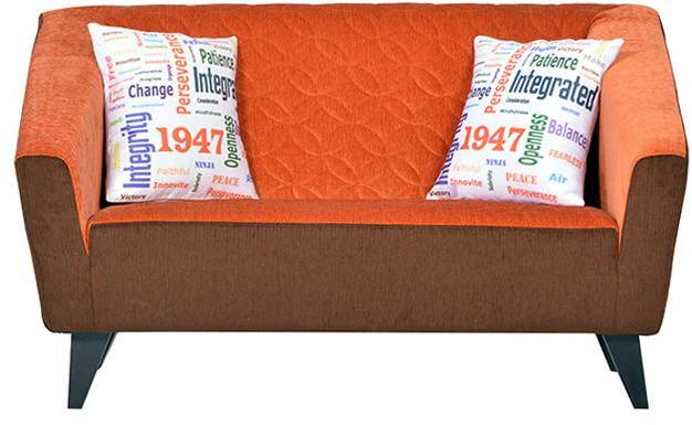 CasaCraft Alhambra Two Seater Sofa with Throw Pillows in Tangerine and Mocha Brown Colour