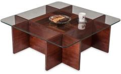 Durian Basco Center Table with Glass Top in Rosewood Finish