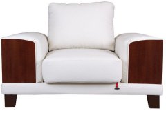 Durian Tucson Single Seater Sofa in Walnut Finish with White Upholstery