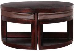 Woodsworth Detroit Sheesham Wood Coffee Table with Four Stools in Passion Mahogany Finish