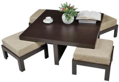 Purple Heart Trendy Coffee Table with Four Jute Cushioned Stools