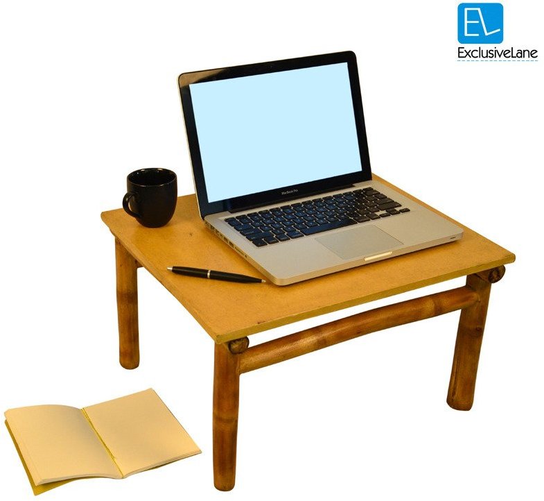 ExclusiveLane Laptop Table in Bamboo with Recycled Wood Top in Beige