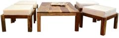 Woodsworth Ambroise Compact Coffee Table with Four Stools in Natural Sheesham Finish