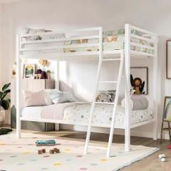 Adorn Mart Bunk Bed Twin Over Twin Size With Ladder, Metal Bed Frame With Sturdy Guardrail. Metal Bunk Bed