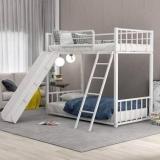 Adorn Mart Twin Metal Bunk Bed with Slide, No Box Spring Required. Metal Bunk Bed