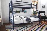 Adorn Mart Twin Over Full Metal Bunk Bed With Ladder And Guardrails, Navy Blue Metal Bunk Bed