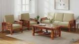 Allie Wood Rosewood Coffee Table Included Fabric 3 + 1 + 1 Sofa Set