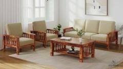 Allie Wood Rosewood Coffee Table Included Fabric 3 + 1 + 1 Sofa Set