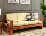 Allie Wood Sheesham Fabric 3 Seater Sofa