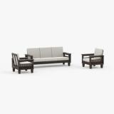 Allie Wood Sheesham Wood Premium Quality Fabric 3 + 1 + 1 Sofa Set