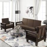 Allie Wood Sheesham Wood Set Of 2 Sofa Set Fabric 3 + 1 + 1 Sofa Set