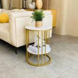 Andecy Round Shaped Metal Nesting End Table Wooden Table Top Living Room Metal Console Table