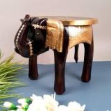 Apkamart Wooden Elephant Stool | Elephant Side Table Engineered Wood Side Table