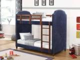 Aprodz Upholstered Twin Size Charlene Navy Blue Bunk Bed For Bedroom Fabric Bunk Bed