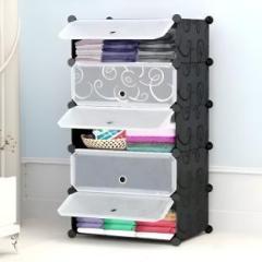 AR NMAS 5 Door 5 Shelf Portable Clothes & Shoes Rack Organizer Storage Cabinet Stand PP Collapsible Wardrobe