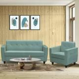 Arra Remo Velvet Fabric Tufted Back 4 Seater Sofa Green Color Fabric 3 + 1 Sofa Set