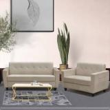 Arra Remo Velvet Fabric Tufted Back 5 Seater Sofa Beige Color Fabric 3 + 2 Sofa Set