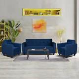 Arra Remo Velvet Fabric Tufted Back 5 Seater Sofa Blue Color Fabric 3 + 1 + 1 Sofa Set