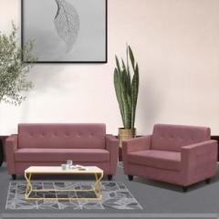 Arra Remo Velvet Fabric Tufted Back 5 Seater Sofa Pink Color Fabric 3 + 2 Sofa Set