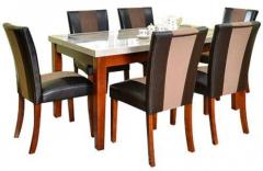 @home Jenn Six Seater Dining Set in Beige & Walnut Colour