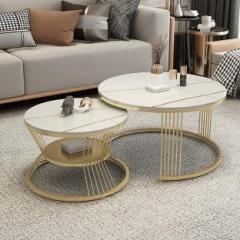 Bestquality Round Coffee Table, 2 Tier Center Table for Living Room Bedroom Balcony Office Metal End Table