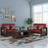 Bhagwatiart Solid Wood 4 Seater Wooden Sofa Set For Living Room With Center Table Fabric 2 + 2 Sofa Set