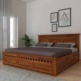 Brightwood Solid Wood Sheesham Wood King Size Double Bed For Living Room, Bedroom Solid Wood King Box Bed