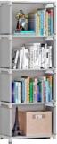 Buenovida Metal Study Room, Book Multipurpose Rack Stand Shelf Grey 4 Shelve Organizer Plastic Open Book Shelf