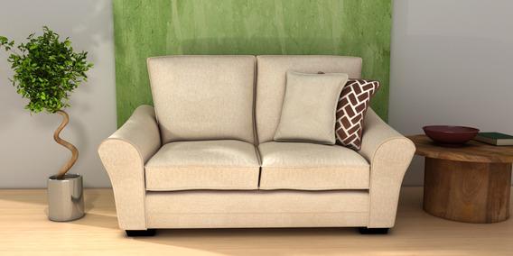 CasaCraft Adrian Two Seater Sofa With Throw Pillows In Beige Colour