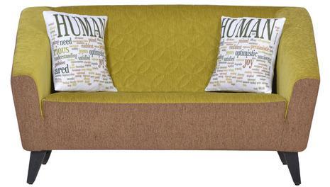 CasaCraft Alhambra Two Seater Sofa with Throw Pillows in Shades of Olive and Ecru Colour