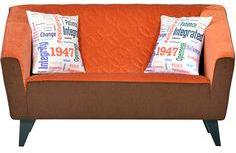 CasaCraft Alhambra Two Seater Sofa With Throw Pillows In Tangerine And Mocha Brown Colour