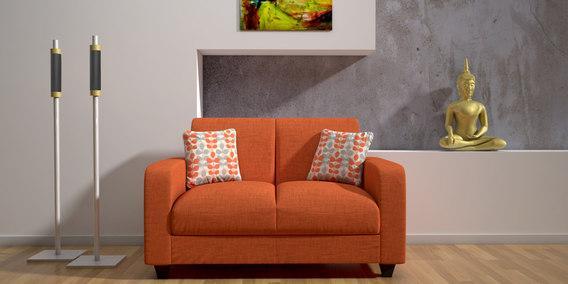 CasaCraft Elena Two Seater Sofa In Orange With Floral Cushions