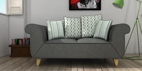 CasaCraft Gilberto Two Seater Sofa With Throw Pillows In Charcoal Grey Colour