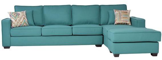 CasaCraft Oritz Three Seater Sofa with Lounger and Throw Pillows in Aquamarine Colour